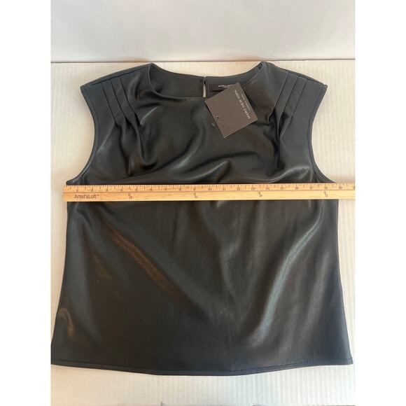 Andrew Marc New York Faux Leather Wide Shoulder
Sleeveless Top Pleated Black SML - Picture 9 of 11
